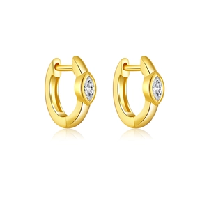 Elegant S925 sterling silver hoop earrings with marquise cut stones and gold finish