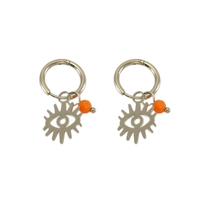 Silver stainless steel evil eye dangle earrings with orange beads for women fashion