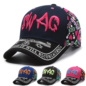 Baseball Cap Cotton Embroidery SWAG Letter Graffiti Print Adjustable Sun Hat Outdoor Streetwear Men Women