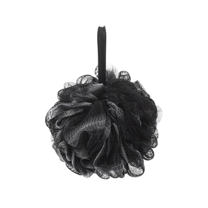 Soft black charcoal bath sponge mesh pouf shower ball with convenient hanging rope loop