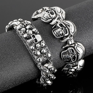 Mens Skull Head Bracelet 316L Stainless Steel Heavy Metal Punk Rock Gothic Biker Jewelry Retro Silver Color