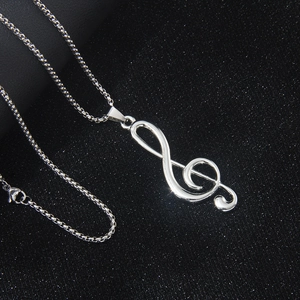 Treble Clef Musical Note Pendant Necklace With Stainless Steel Box Chain Music Lover Jewelry For Men Women Hip Hop