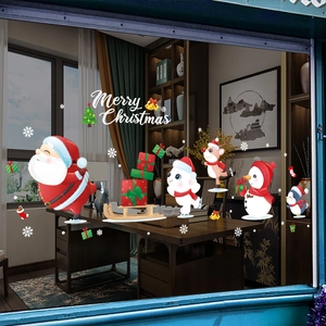 Adesivi Finestra Natale PVC Impermeabile Autoadesivo Babbo Natale Renna Pupazzo Di Neve Decoro Vetro Merry Christmas