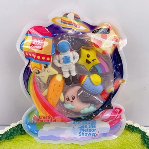Creative astronaut eraser set for kids featuring space themed rocket and star shapes