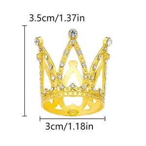 Golden alloy mini crown hair accessory for girls with rhinestones 3.5cm height