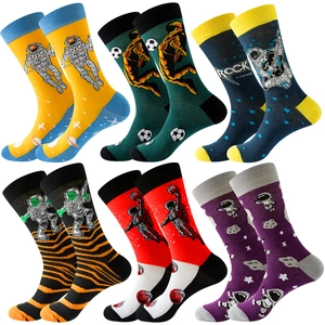 6-pack universe themed mid-calf socks with astronaut, alien and rock designs for men and women