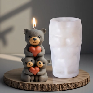 Stackable bears silicone mold for DIY candles and plaster crafts with heart-bearing bear design