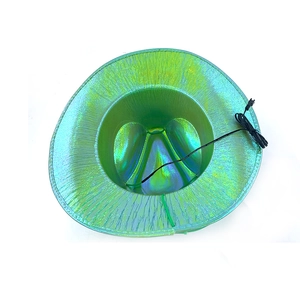 Macro shot of colorful iridescent surface with metallic texture and LED connector on the hat