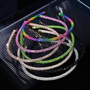Macro shot of colorful rhinestone headbands in multiple shimmering color options