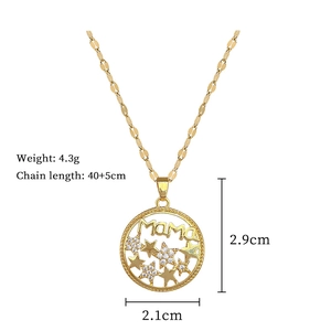 Detailed size specifications of gold MAMA star necklace with 40+5cm chain length info
