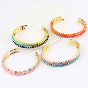 Bohemian multilayer gold-plated open bangles with colorful enamel stripe patterns