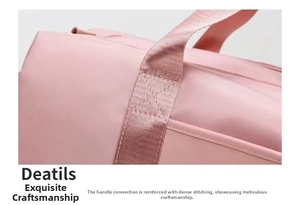 Detail of pink yoga bag handle with reinforced X-stitch and water-resistant fabric