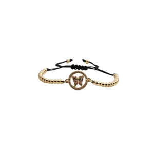 Adjustable woven bead bracelet with gold ring and colorful zircon butterfly charm