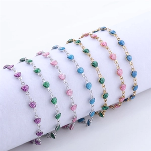Heart Shape Sequin Glitter Jewelry Stainless Steel 18K Gold Plated Adjustable Bracelet For Women