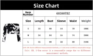 Detailed size chart for the off-shoulder printed crop top showing S, M, L measurements