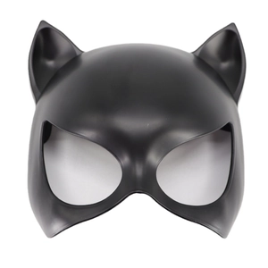Sleek matte black catwoman mask with cat ears for Halloween masquerade party costume