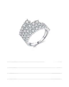 Detail view of S925 sterling silver ring showing full pave diamonds and width of 2mm