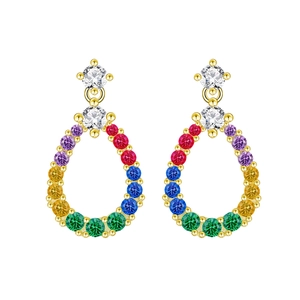 Teardrop hollow earrings with colorful zircon stones in gold-plated stainless steel