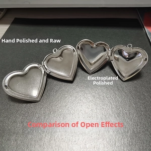 Detailed comparison of polished and plated stainless steel heart locket pendants