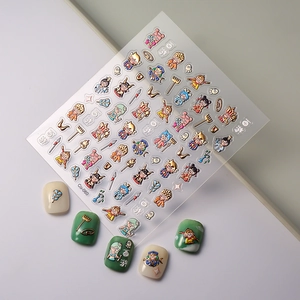 3D embossed nail stickers featuring cartoon Journey to the West characters and gold details