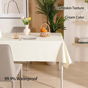 Creamy white lambskin texture tablecloth, waterproof and oil-proof minimalist table cover