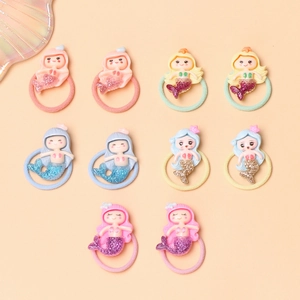 Set of 10 colorful mermaid hair ties for kids with glitter resin fish tail accents
