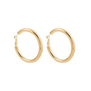 Pair of classic 18K gold plated stainless steel thick hoop earrings with polished finish
