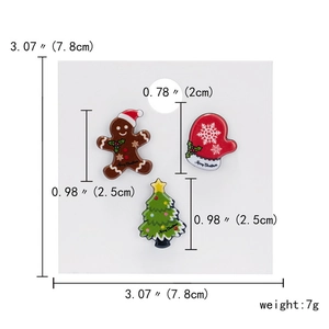 Detailansicht der Größe und des Gewichts von Acryl-Weihnachtsbaum- und Lebkuchenmann-Broschen