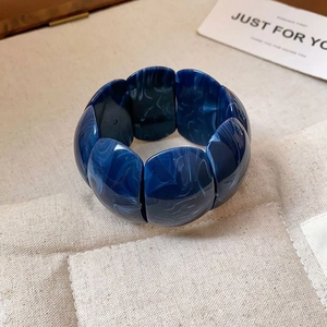 Exaggerated dark blue marble pattern acrylic geometric square link bracelet for women