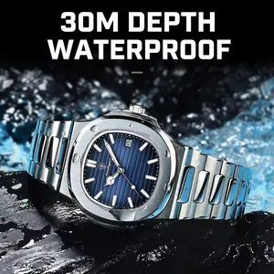 Men Quartz Watch Stainless Steel Waterproof Date Luminous Business Luxury Octagonal Male Wristwatch Elegant