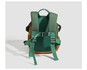 Detail of breathable mesh back with adjustable non-slip chest buckle on kids backpack