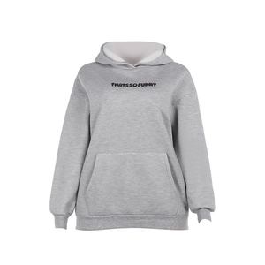 Oversized grey hoodie for women featuring a graphic print and a classic kangaroo pocket