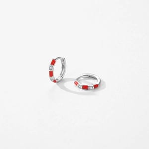 Boucles d'oreilles en argent 925 avec émail rouge et pierres de zircon scintillantes
