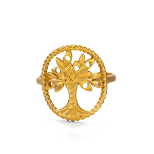 Bague arbre de vie ajustable en acier inoxydable doré avec bordure torsadée élégante