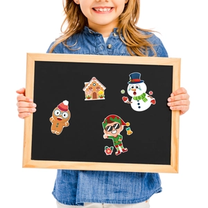 Kids Christmas DIY cartoon stickers featuring gingerbread man and snowman characters