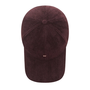 Classic burgundy herringbone baseball cap with a gold crown emblem on a white background