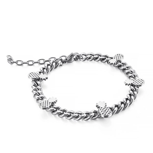 Minimalist stainless steel pineapple Cuban link bracelet with five charms for women