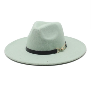 Women Men Wide Flat Brim Fedora Hat Wool Felt Jazz Panama Cap With Black Belt Gold Buckle Autumn Winter Formal Party Wedding Fedora