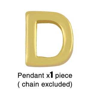 Polished gold initial D pendant in minimalist style shown without the chain accessory