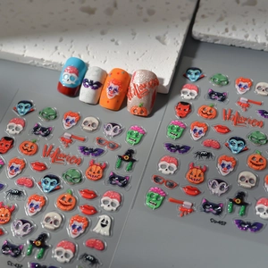 Halloween 5D Relief Nail Art Stickers Embossed 3D Skeleton Pumpkin Ghost DIY Manicure Decoration Waterproof Novelty