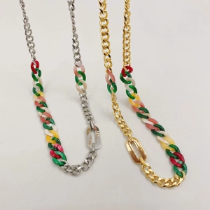 Collana a Maglia in Acciaio Inossidabile Hip Hop per Uomo Donna Fibbia Geometrica in Acrilico Colorato Collana a Catena Spaiata Gioielli Streetwear