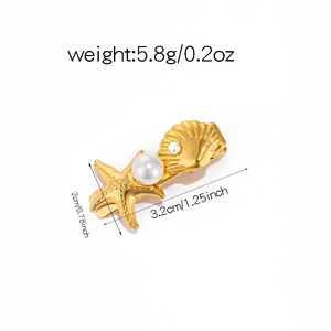 Detail view of starfish shell hair clip with pearls and precise size measurements
