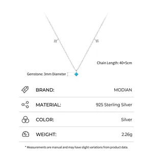 S925 Sterling Silver Turquoise Necklace with mini cubic zirconia accents, 40+5cm chain