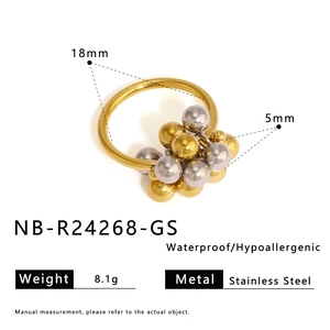 Detailed view of 18K gold and silver stainless steel grape cluster ring with dimensions