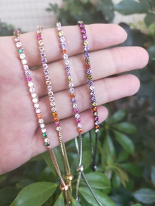 Adjustable colorful zircon tennis bracelets in gold, silver, and rose gold plating