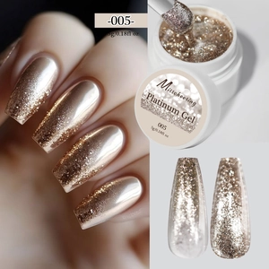 Sparkling champagne gold platinum nail gel polish with glitter texture for nail art