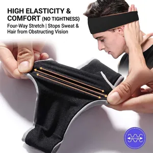 Elastic breathable black sports headband with gray trim for running and yoga fitness