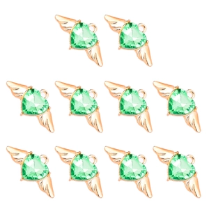 Détail de lot de 10 pendentifs cœur cristal vert avec ailes dorées pour bijoux DIY