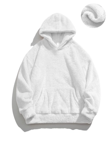 Women Oversized Sherpa Fleece Hoodie Solid Color Loose Drop Shoulder Hooded Sweatshirt With Kangaroo Pocket