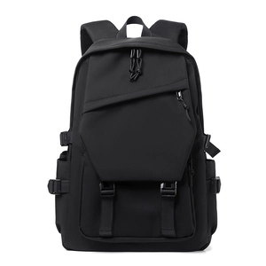 Minimalist black large capacity laptop backpack for travel with buckle flap closure